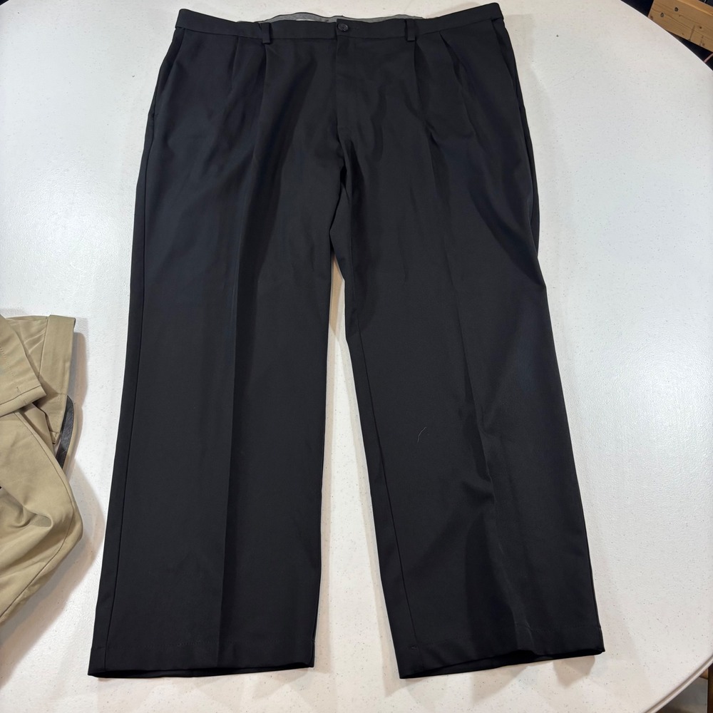 Lot of 2 Haggar Cool 18 Pro Mens Pants 44x30 Black Pleated Khaki Flat Front - Picture 5 of 11